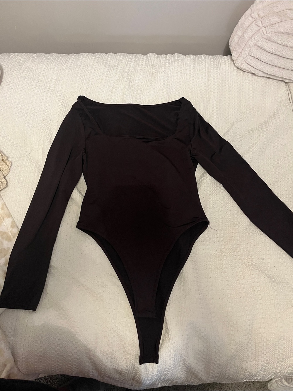 SHEIN Brown Long-Sleeve Scoop Neck Bodysuit